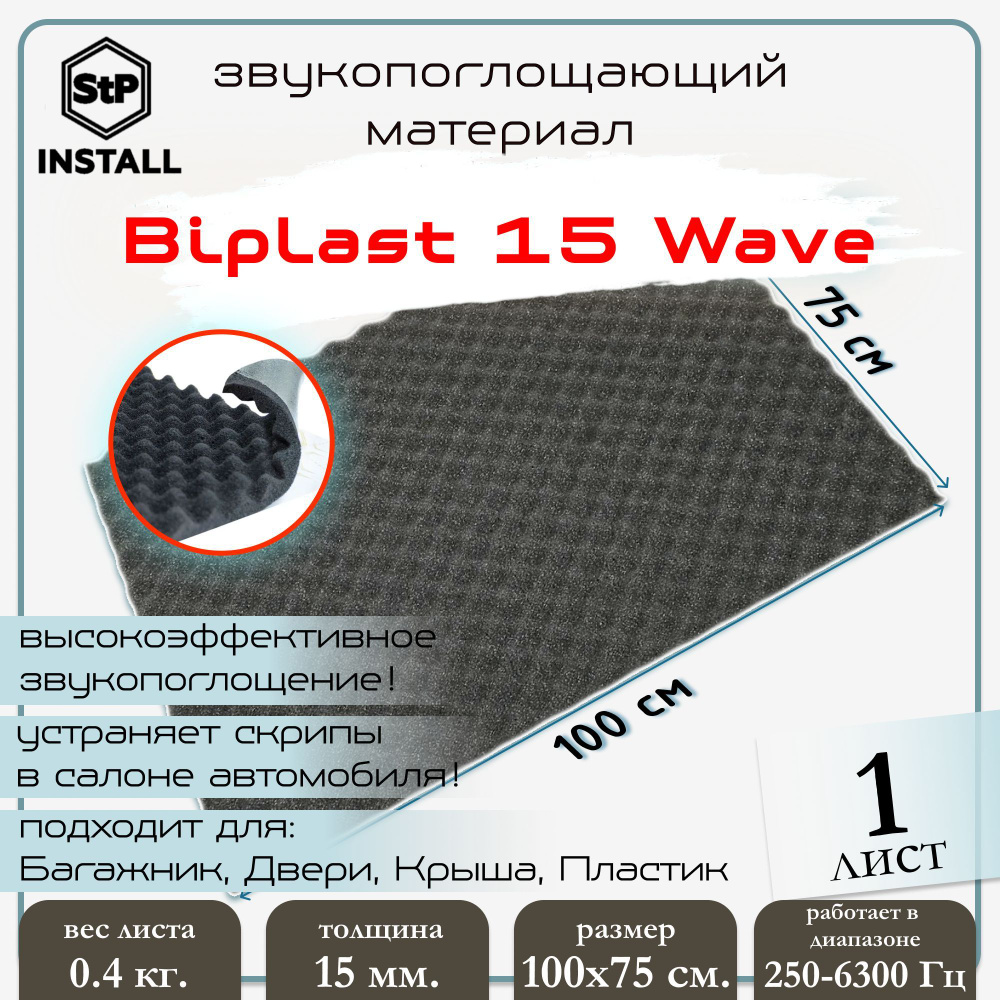 Звукопоглощающий материал StP Biplast 15 Wave (1,0х0,75 м) 1 лист / 0,75 м.кв.  #1