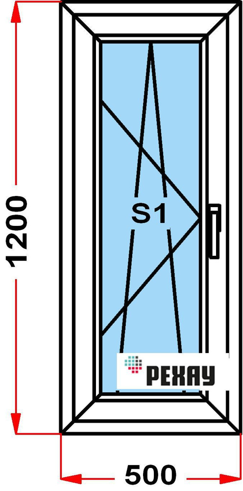 Окно пластиковое, профиль РЕХАУ BLITZ (1200 x 500), с поворотно-откидной створкой, стеклопакет из 2х #1