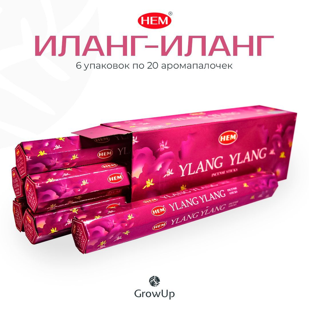 HEM Иланг-Иланг - 6 упаковок по 20 шт - ароматические благовония, палочки, Ylang Ylang - Hexa ХЕМ  #1
