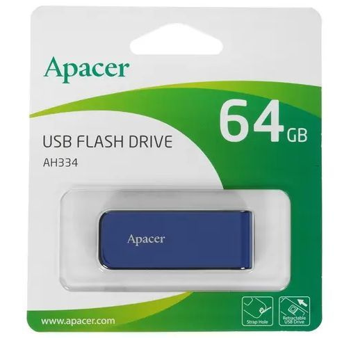 Память USB Flash 64 ГБ Apacer AH334 (AP64GAH334U-1) - USB 2.0, выдвижной (слайдер), пластик  #1