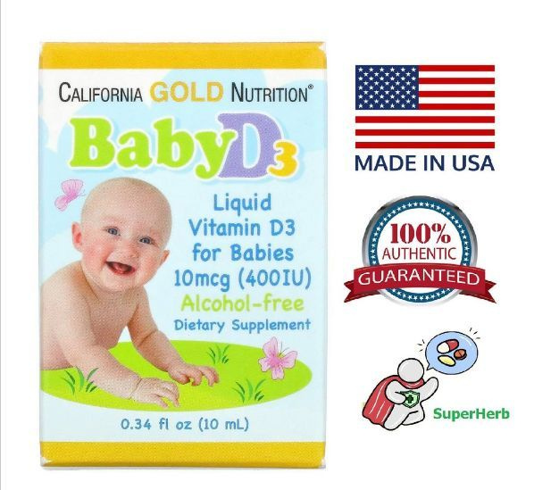 Витамин D3 для детей 400 IU California Gold Nutrition, 300 порций / раствор 10 мл / Д3 для костей, зубов, #1