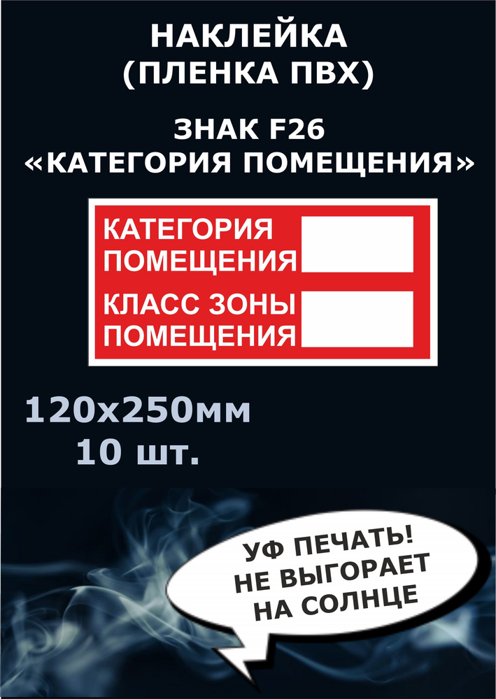 Наклейка категория помещения / класс зоны помещения 120х250мм 10шт  #1