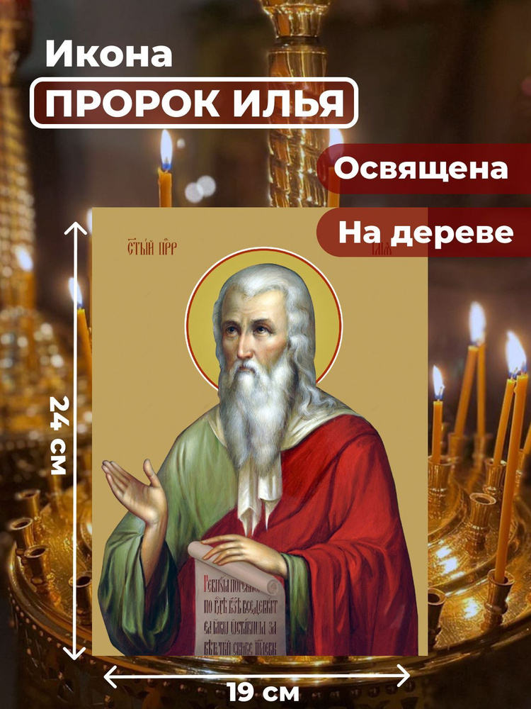 Освященная икона на дереве "Илья Пророк", 19*24 см #1