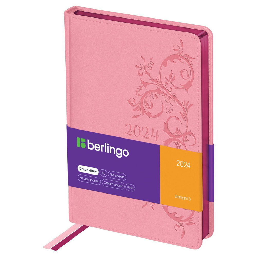 Ежедневник планер датированный 2024 Berlingo Starlight S А5, кожзам, розовый, срез цветной металлик  #1