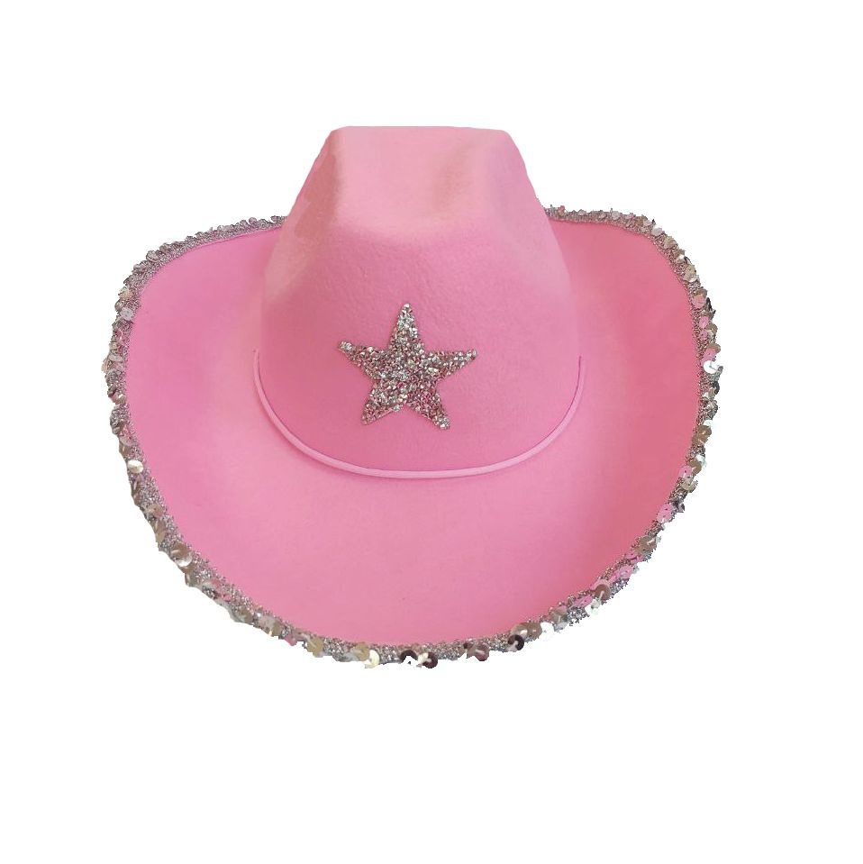 Шляпа ковбойская с блестками и звездой, розовый #1