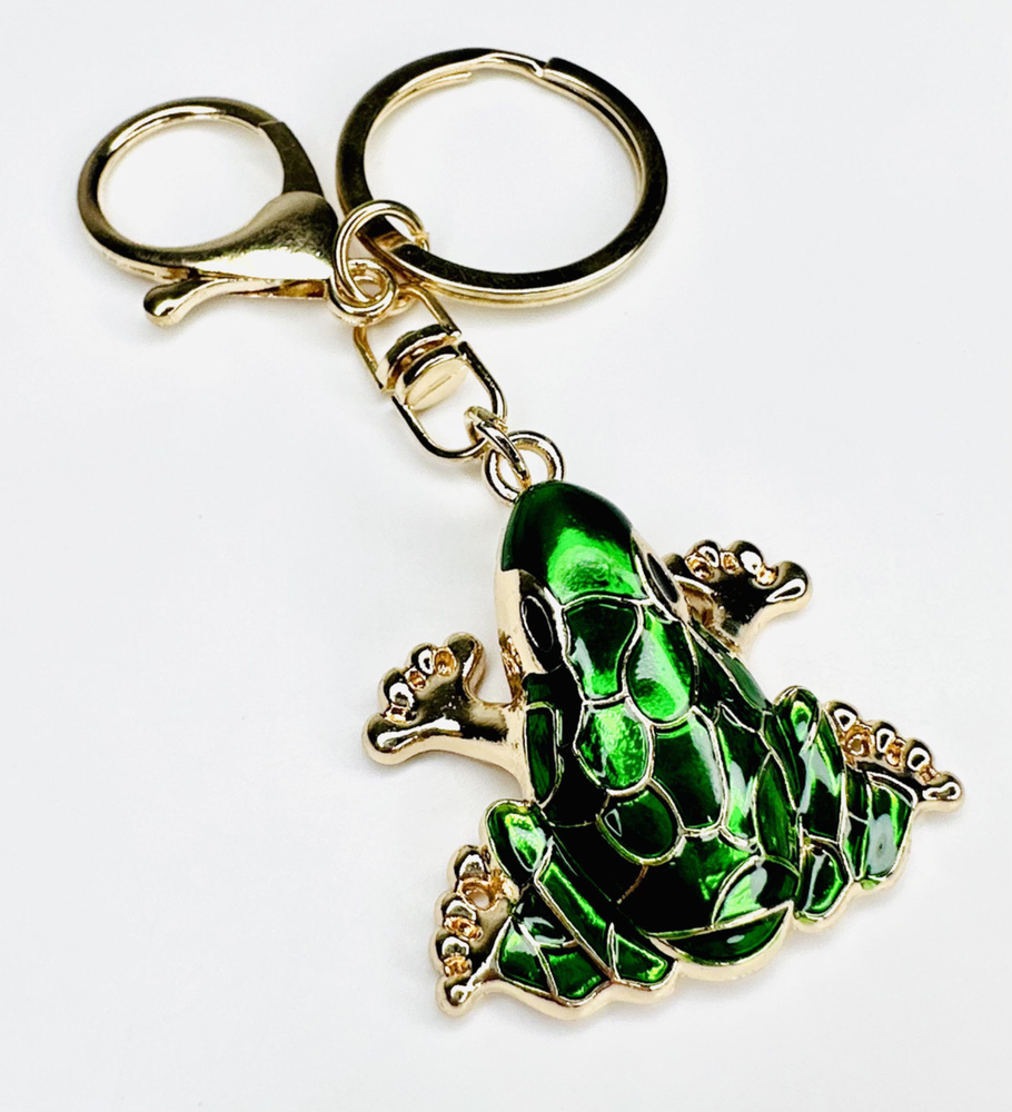 Брелок с карабином для ключей для сумки, большой золотой брелок с камнями, брелок зеленая лягушка жаба #1