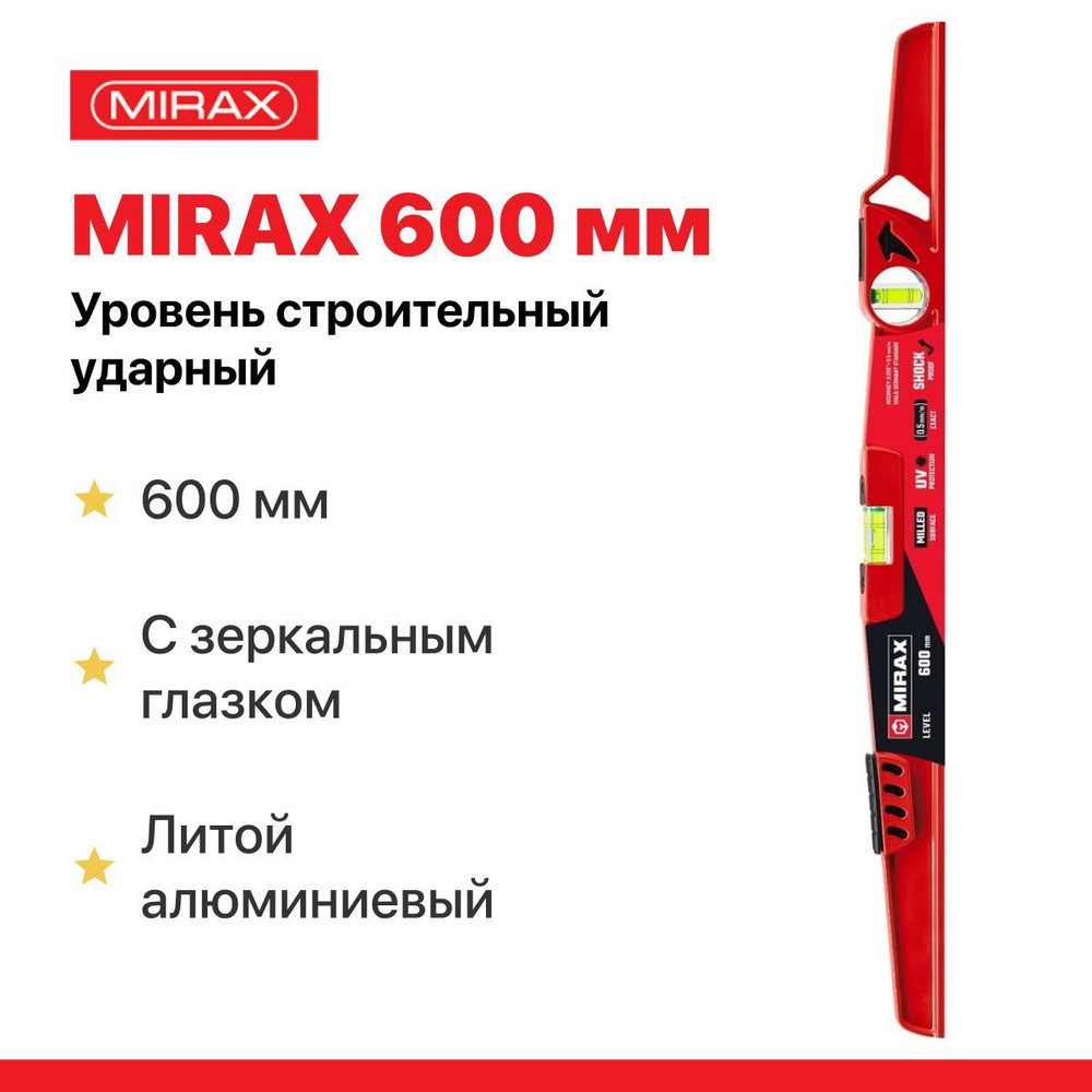 Уровень строительный ударный MIRAX 600 мм литой алюминиевый  #1