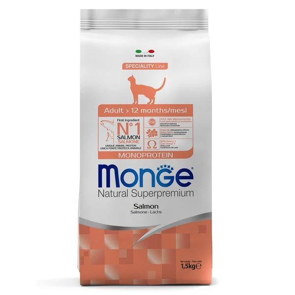 Monge Monoprotein для кошек всех пород с Лососем, 1,5кг #1