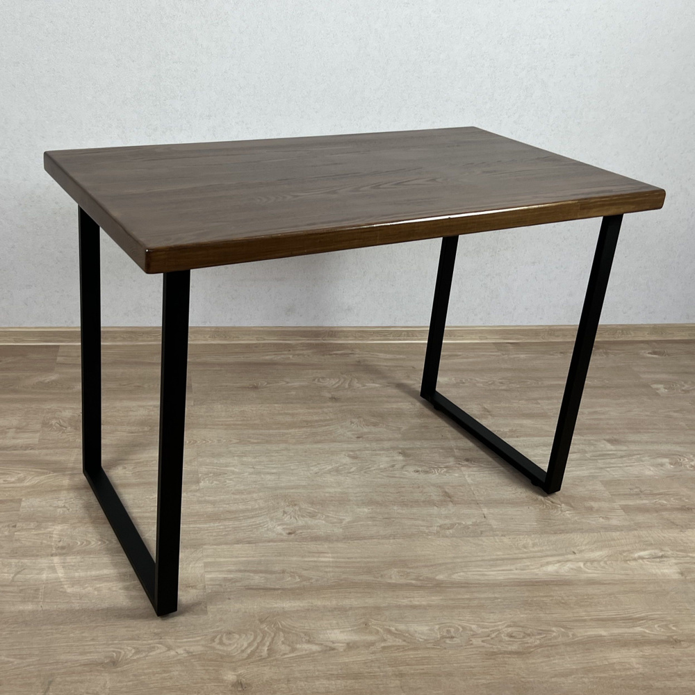 Стол кухонный Loft со столешницей цвета темного дуба из массива сосны 40 мм и черными металлическими #1
