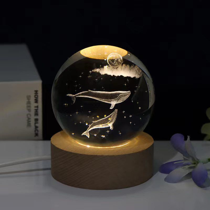 Светильник декоративный "Хрустальный шар" с подсветкой Волшебные киты, от USB, шар 6см  #1