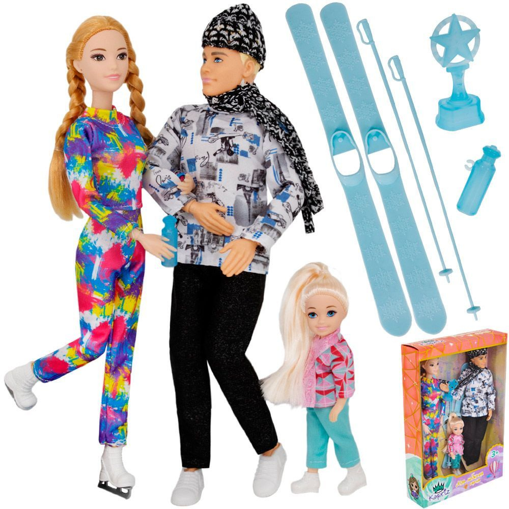 Кукла типа Барби и Кен с ребенком, 30 см / Игровой набор Семья кукол. Зимний спорт  #1