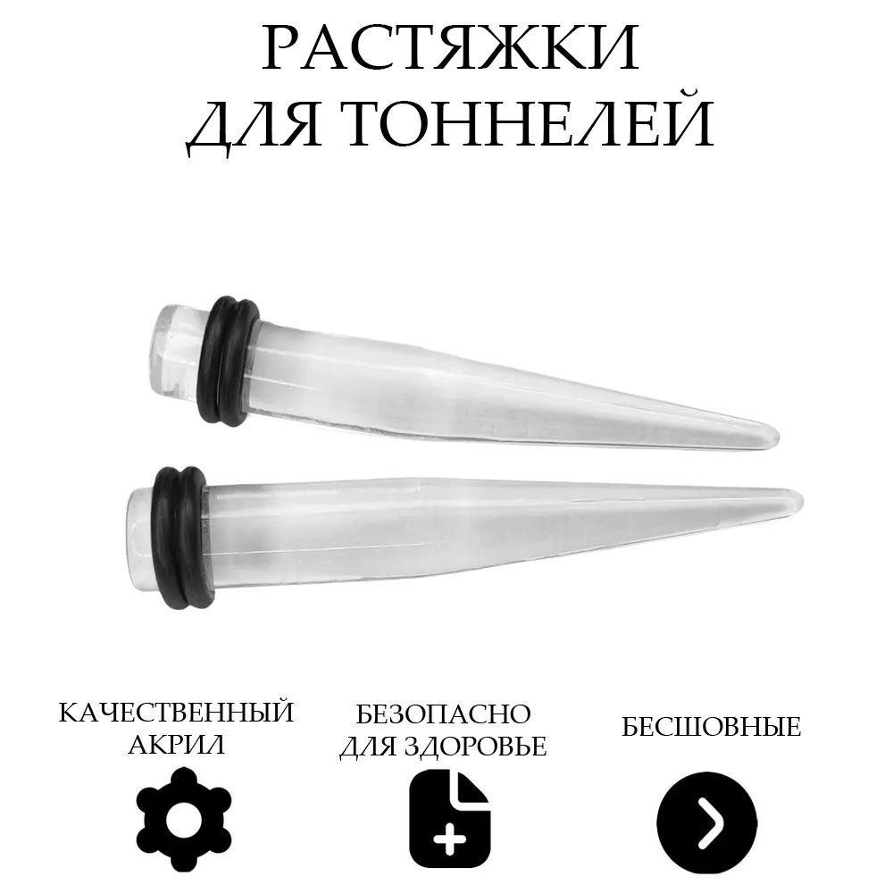 Растяжки для тоннелей спираль конус 10 мм, комплект из 2-х штук, прозрачный/Overmay/ растяжки в ухо/растяжка #1