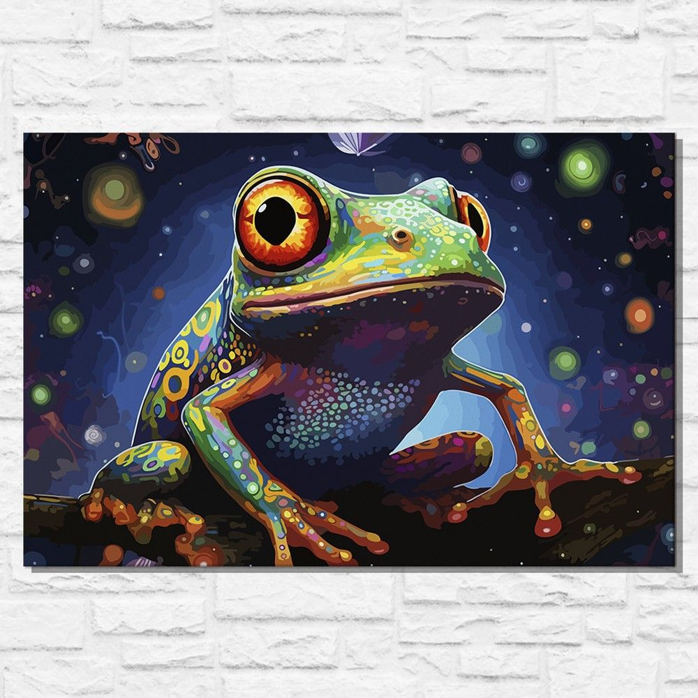 Картина по номерам на холсте животные красочная лягушка (земноводные, абстракция) - 12678 Г 60x40  #1