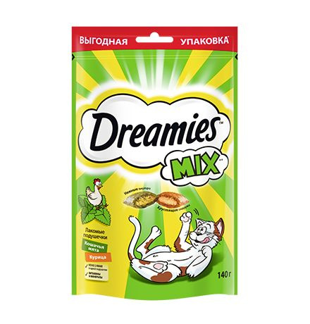 Dreamies Mix / Лакомство Дримис для кошек Подушечки Курица Кошачья мята, 140 г  #1