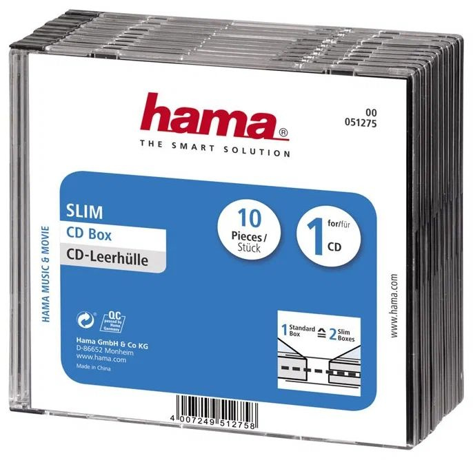 Коробка бокс на 1 диск набор 10 шт. CD/DVD/BD H-51275 Slim Box черный / прозрачный, возможность крепления #1