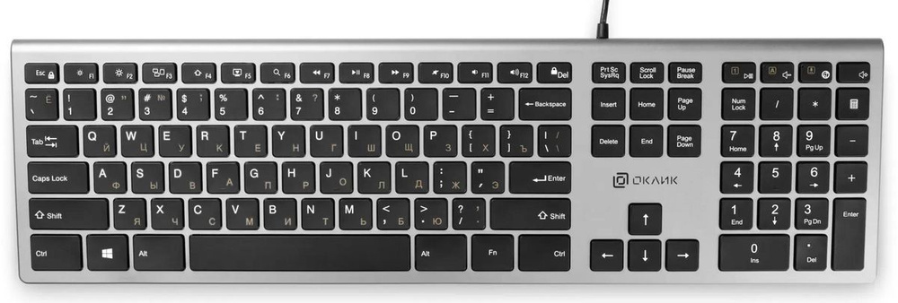Клавиатура Оклик 890S серый/черный USB slim Multimedia (1784239) #1