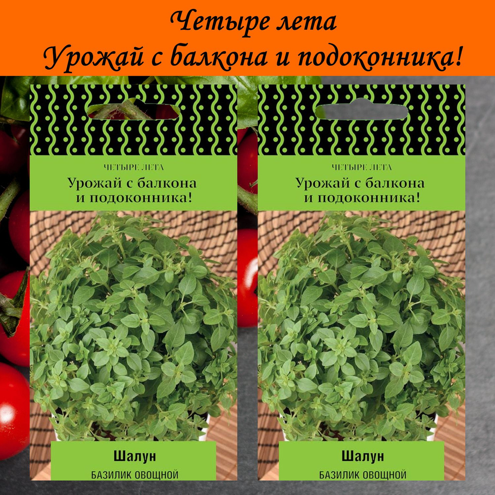 Набор семян для балкона и подоконника: Базилик овощной Шалун, 2 упаковки, серия Четыре Лета  #1