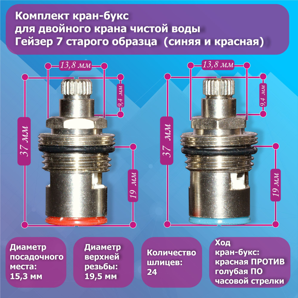 Комплект кран-букс для двойного крана чистой воды с минерализацией Гейзер №7 (старого образца) 2 штуки #1