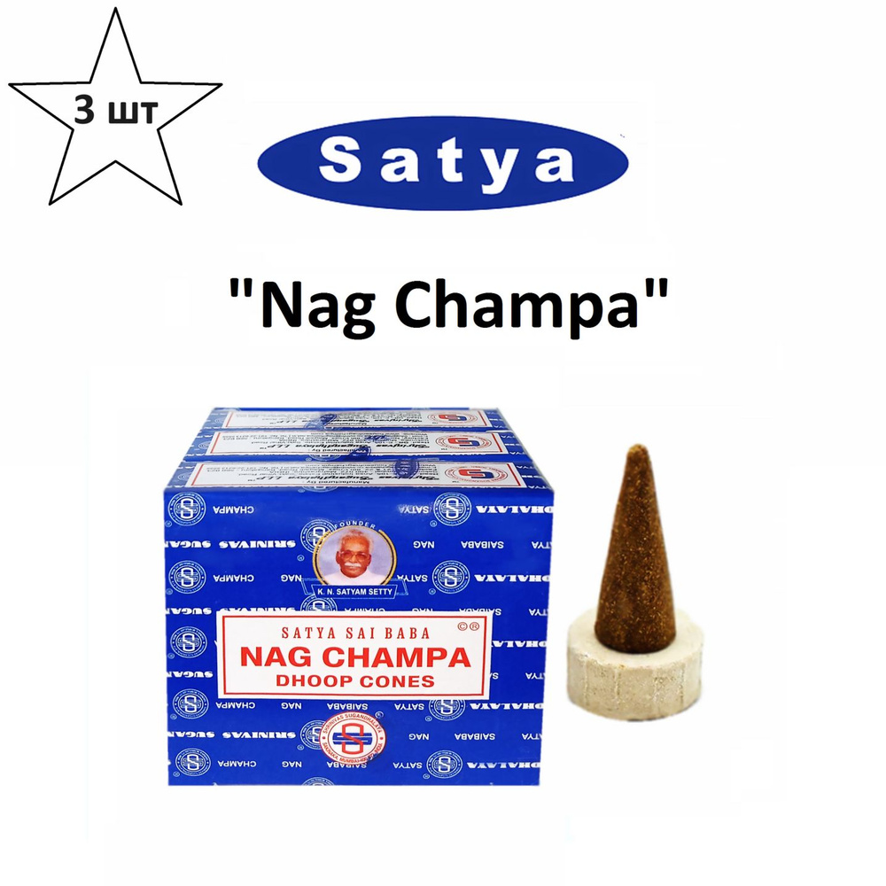 Благовония-Конусы "Nag Champa" 3_упаковки_по_30гр - SATYA "Наг Чампа" (индийские ароматические для дома #1