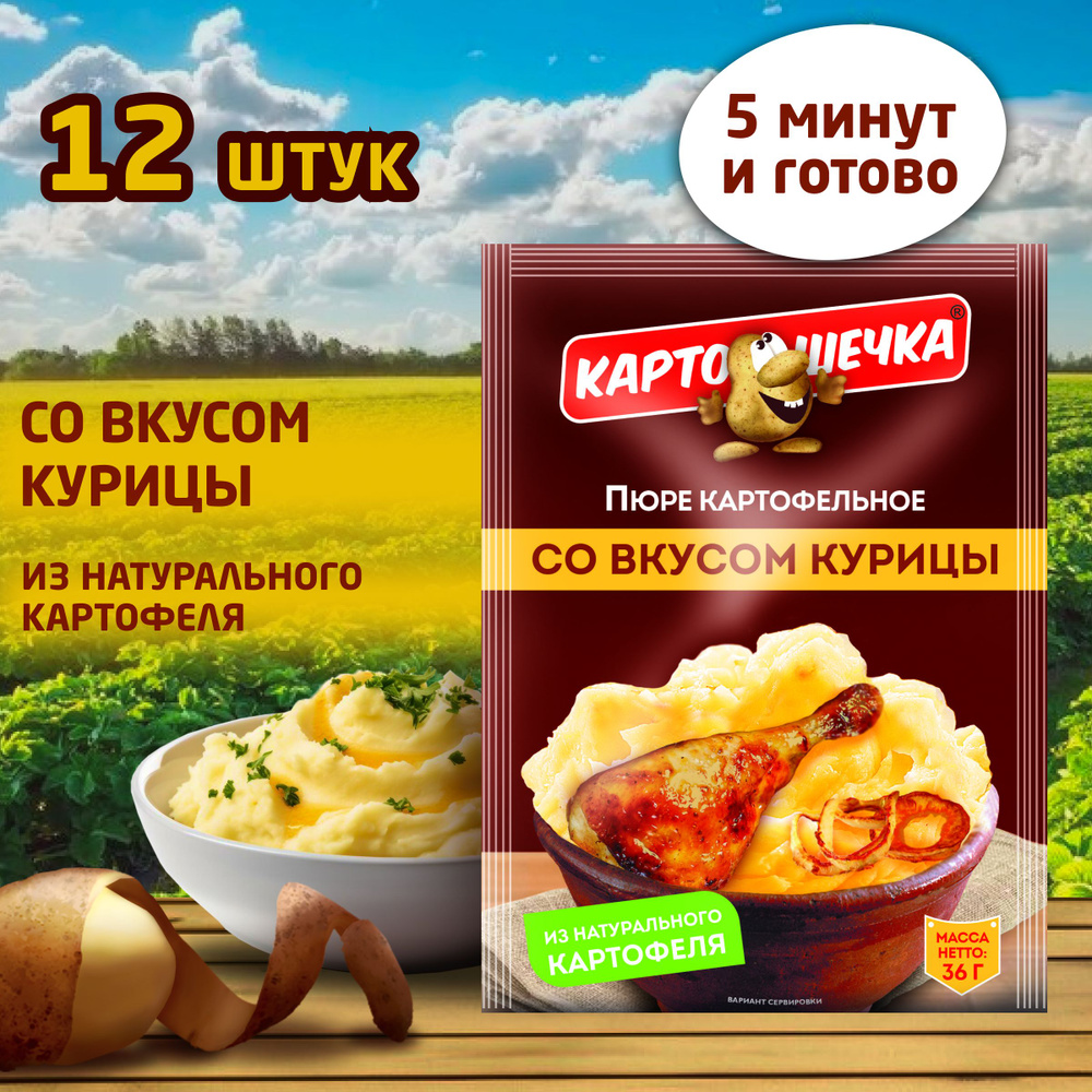 Пюре картофельное со вкусом курицы Картошечка - шоубокс 12 шт. 36 гр. -  купить с доставкой по выгодным ценам в интернет-магазине OZON (1085029267)