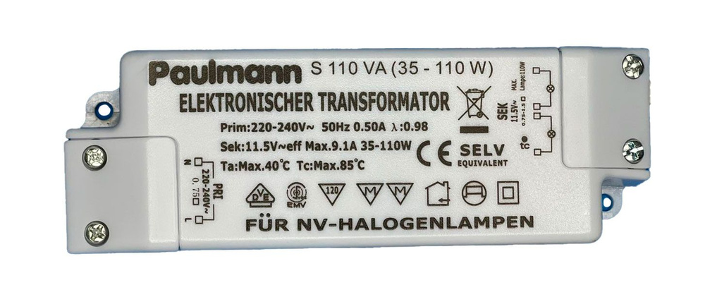 Трансформатор электронный Paulmann S 110 мин.35/макс.110Вт 230/12В Без фирменной упаковки Адаптер на #1