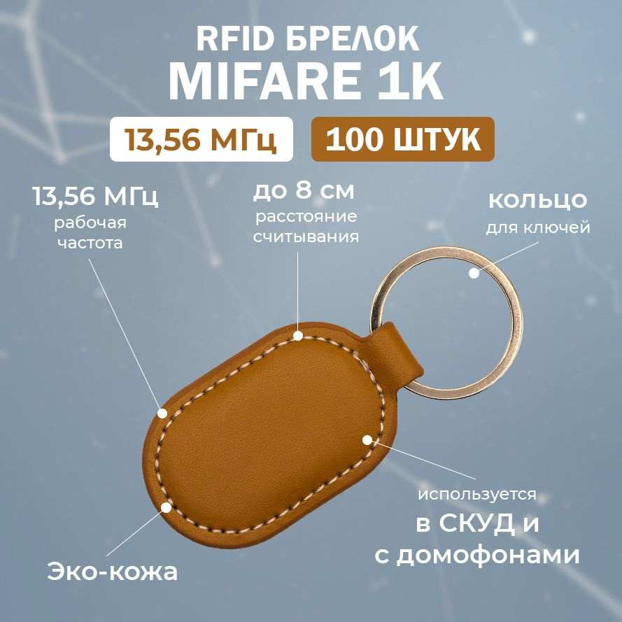 RFID брелок MIFARE кожаный CLASSIC-MF (НЕПЕРЕЗАПИСЫВАЕМЫЙ) коричневый / Брелок доступа для СКУД систем #1
