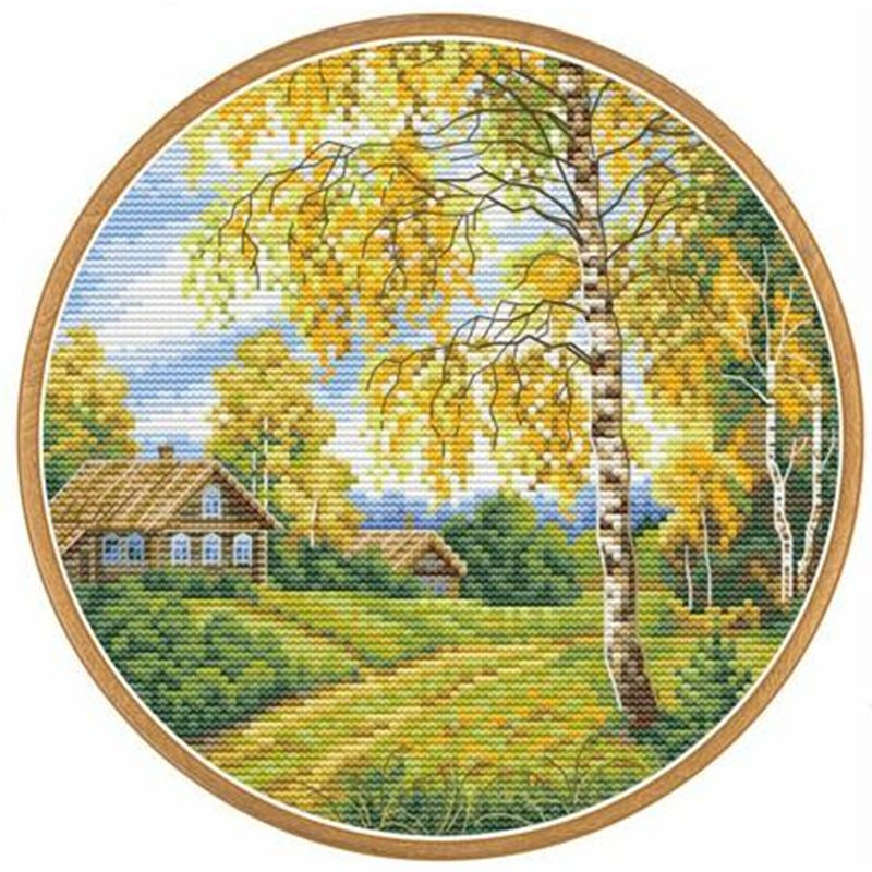 Набор для вышивания крестом 4144 "Осень в деревне" 19х19 см #1