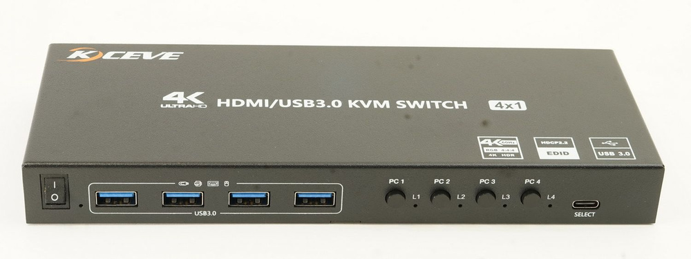 Переключатель AVE HDSW KVM 4UХ (4 PC, HDMI 4K 60Hz, 18Gbps, 4:4:4 , USB 3.0, remote control, power adapter) #1