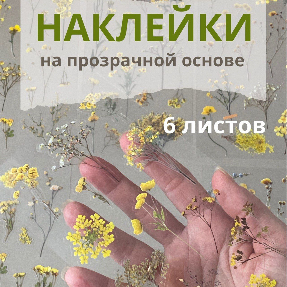 Наклейки на прозрачной основе для скрапбукинга, творчества; цветы; 6 листов  #1