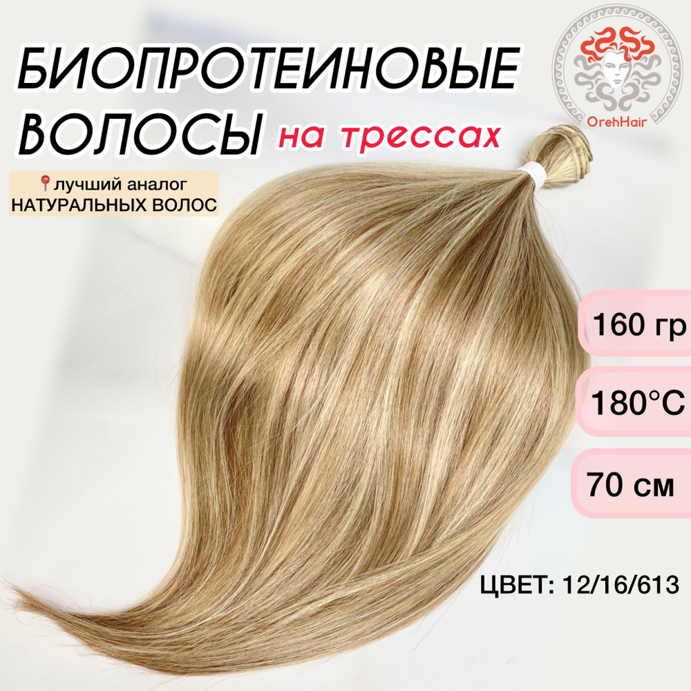 Волосы для наращивания на трессе, биопротеиновые 70 см, 160 гр. P12/16/613 омбре светло-русый пепельный #1