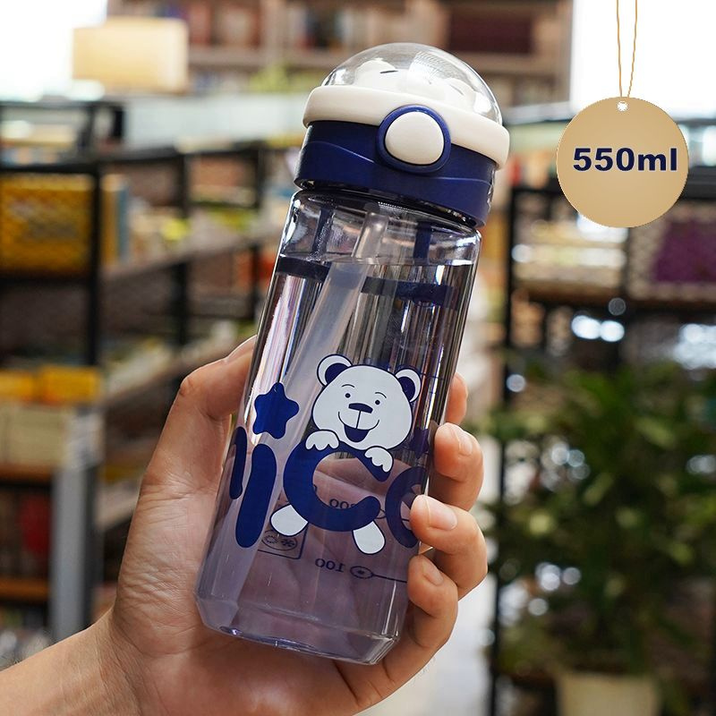 Поильник, бутылка детская с силиконовой трубочкой "Медвежонок" 550 мл, синий  #1