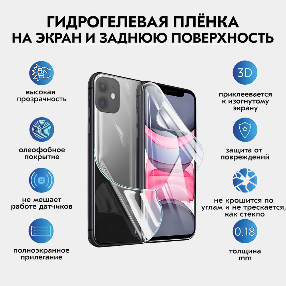 Комплект: iPhone 11 задняя и передняя гидрогелевая защитная противоударная плёнка  #1