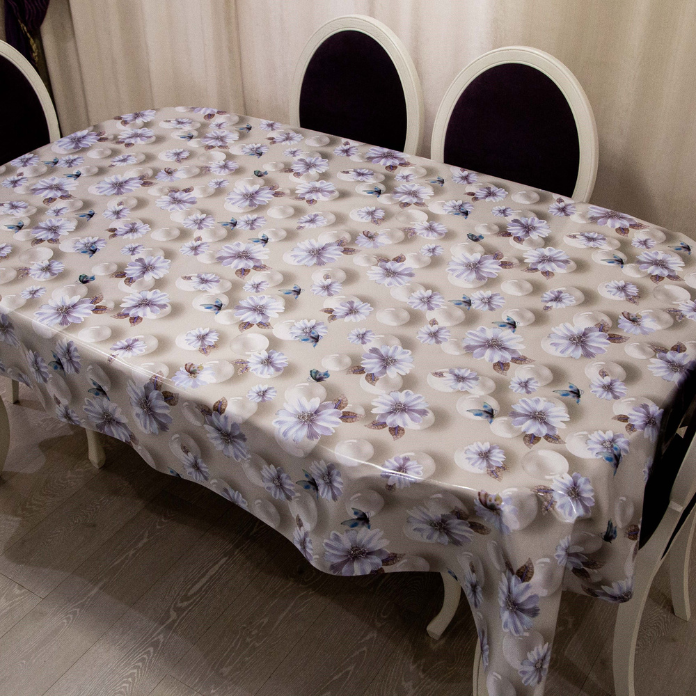 Скатерть на стол водоотталкивающая, праздничная клеенка на кухню тканевая основа, размер 140*140  #1