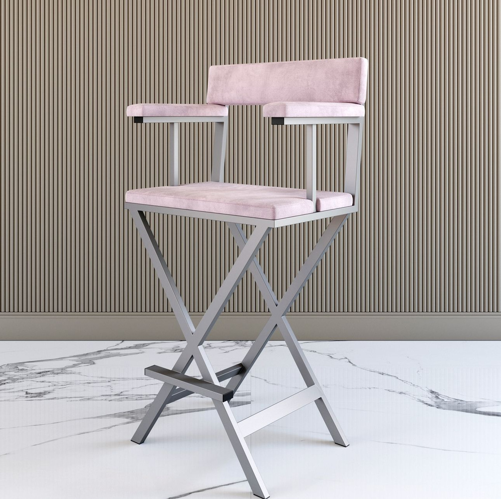 Барный стул визажиста Max Grimber/ серый каркас, розовая ткань.  #1