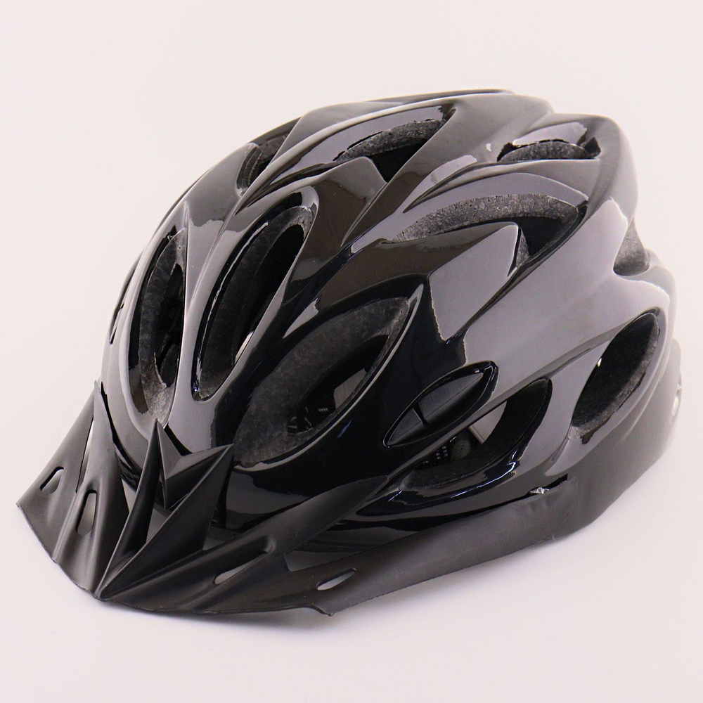 Шлем велосипедный с задним фонарем LED, USB зарядка (черный, +козырек) L  #1