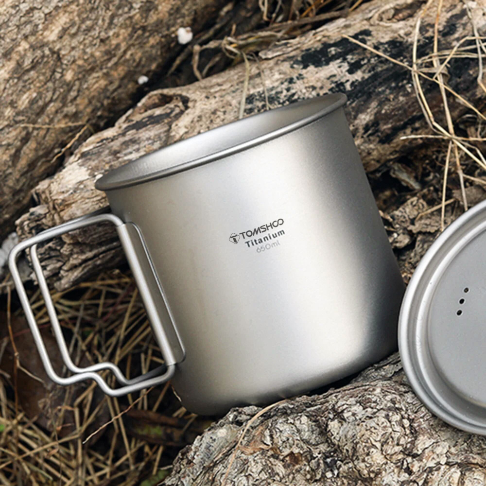 Кружка походная с крышкой, Tomshoo, кружка титановая 650мл в чехле ...