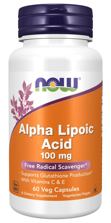 Альфа-липоевая кислота + Витамин С и Е 100 мг 60 vcaps, NOW Alpha ...