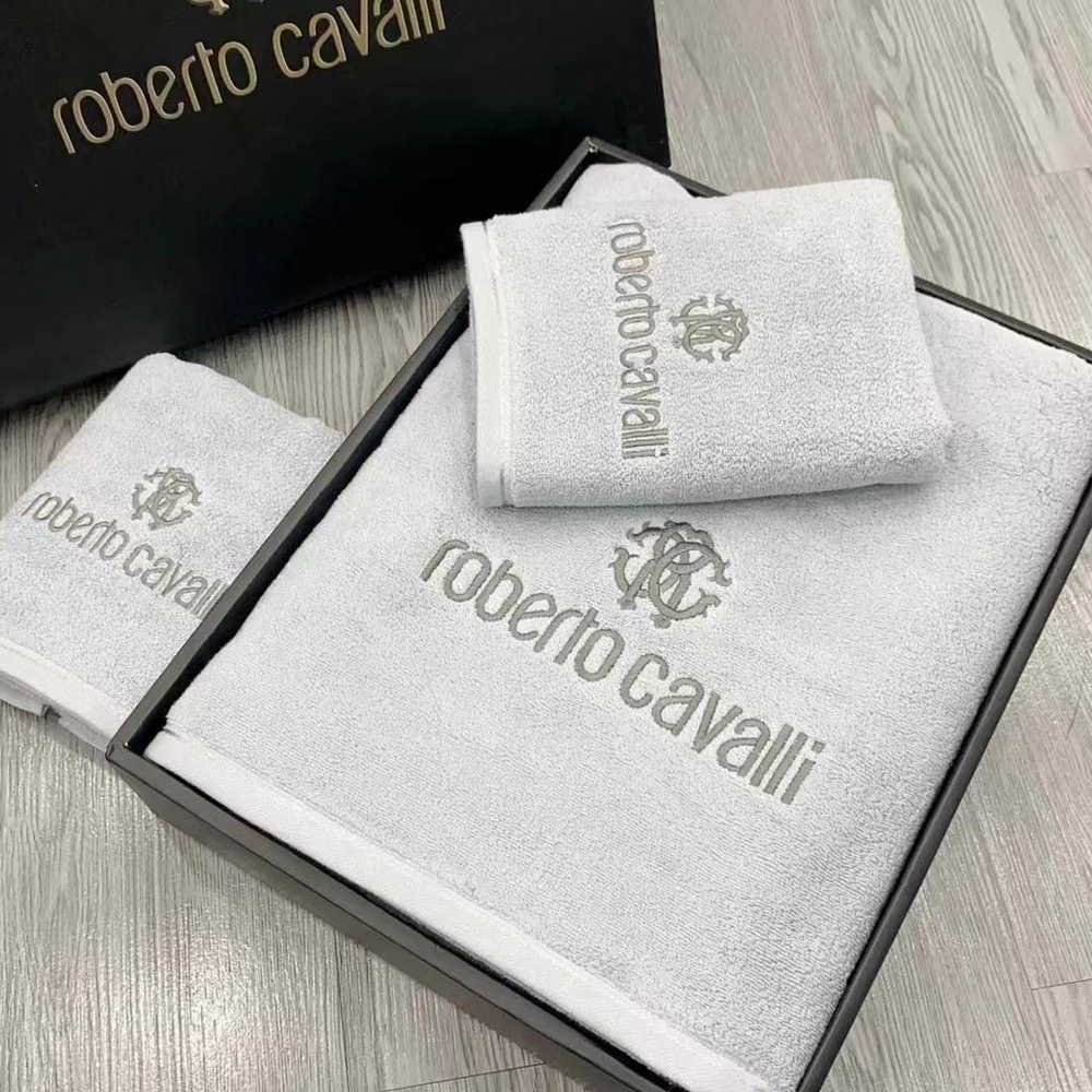 Roberto Cavalli Гостевое полотенце Весь мир моды, Махровая ткань, Хлопок, 30х40, 35x75, 90x160 см, серый, #1