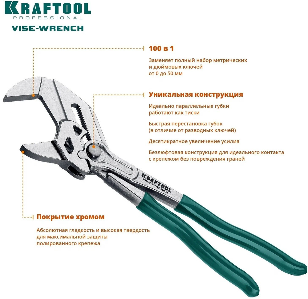 Переставные клещи гаечный ключ Kraftool Vise-Wrench 22065 #1