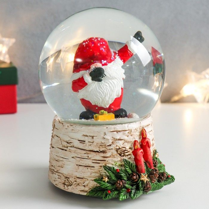 Снежный шар КНР "Дед Мороз, дэб", полистоун, музыкальный, 11,5х11,5х14 см  #1