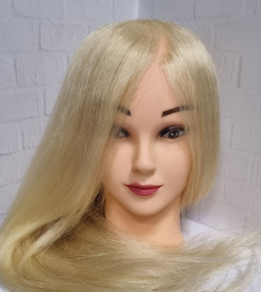 Голова манекен парикмахерский для окрашивания волос 100% натуральный волос, блондинка 60 см  #1
