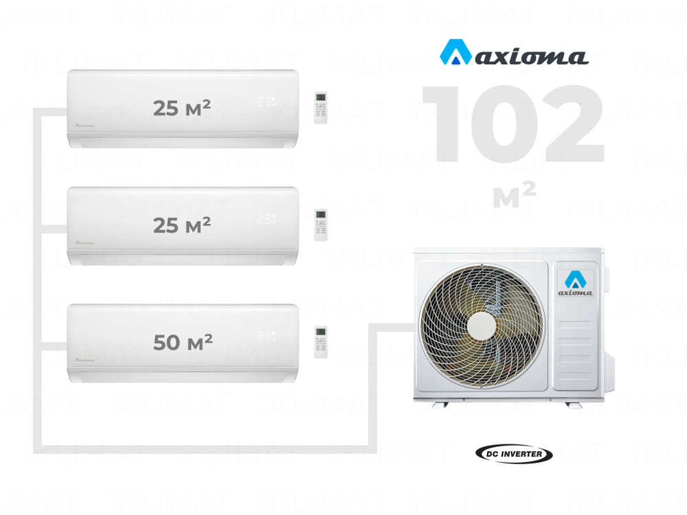 Инверторная мульти сплит-система Axioma на 3 комнаты (25 м2 + 25 м2 + 50 м2) ASB32M4Z1R + 2*ASX09MHZ1R #1