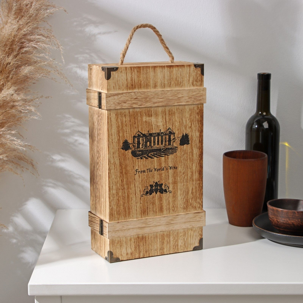 Ящик для хранения вина Доляна "Ливорно", на 2 бутылки, размер 35х20 см, дерево  #1