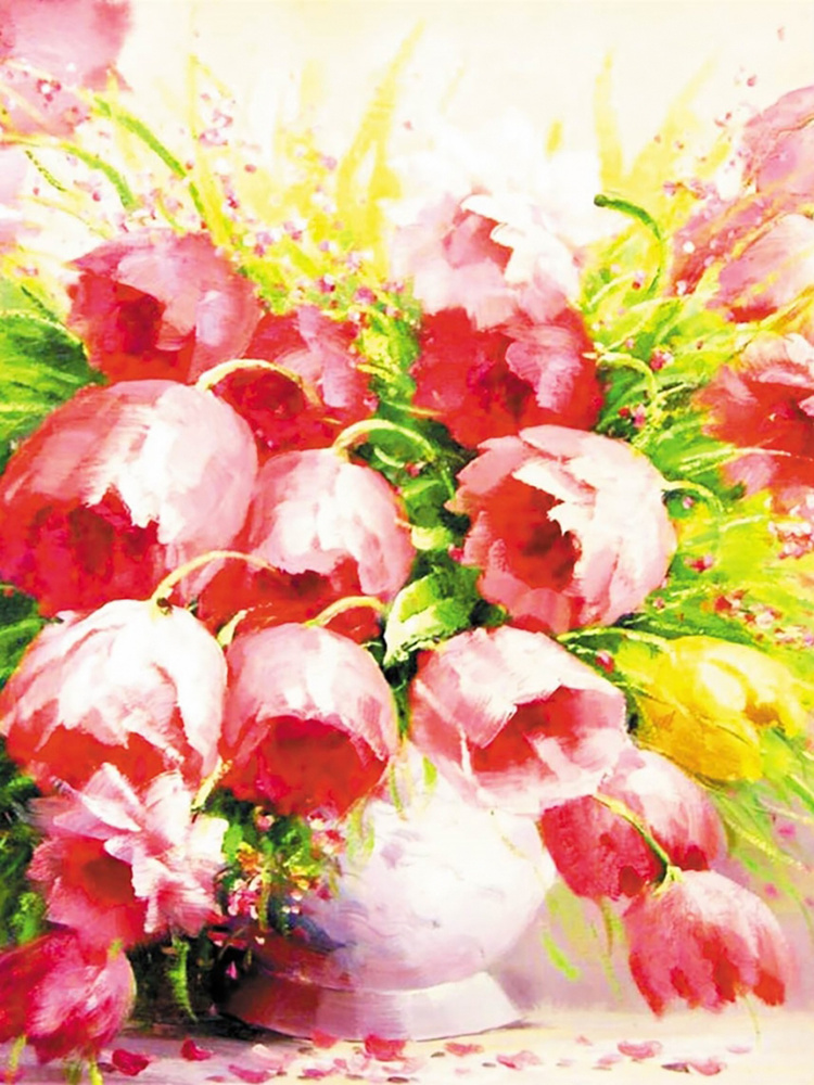 Алмазная мозаика Paintboy Original "Розовые тюльпаны" 40х50, 3D эффект, на подрамнике.  #1