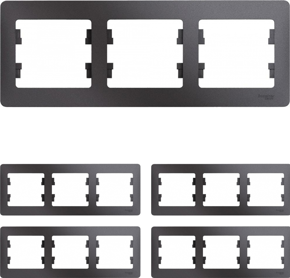 Рамка Schneider Electric Glossa трехместная горизонтальная графит (комплект из 4 шт.)  #1