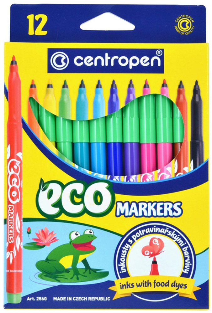 Набор фломастеров смываемых Centropen ECO Markers, на водной основе, 12 цветов  #1