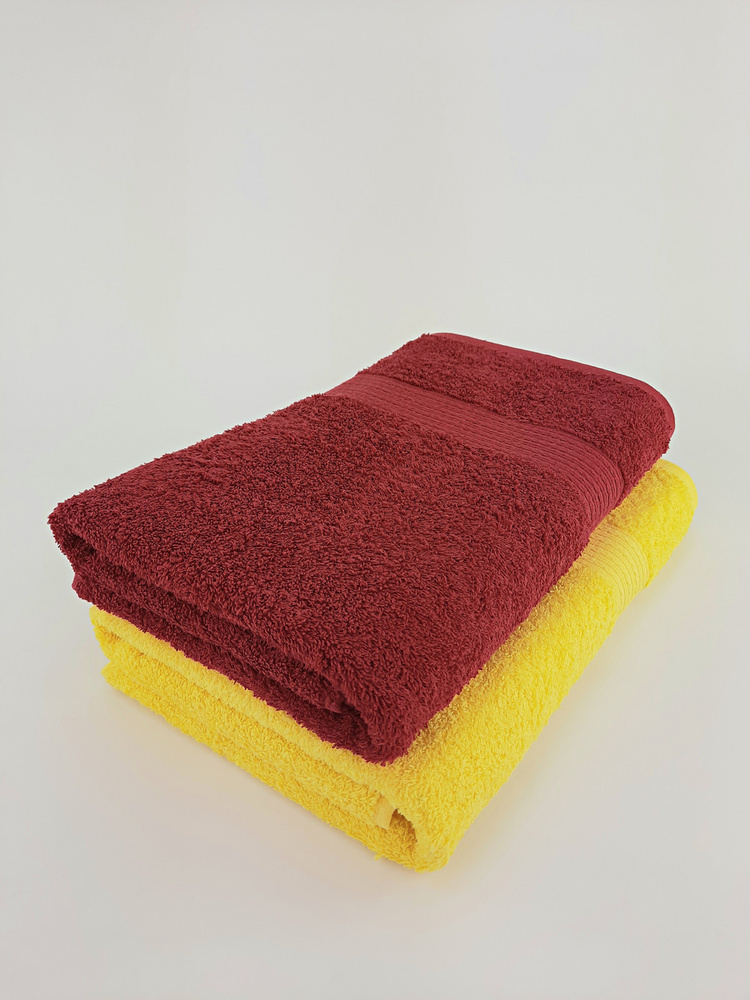 Байрамали Набор банных полотенец, Хлопок, 70x140 см, светло-желтый, бордовый, 2 шт.  #1