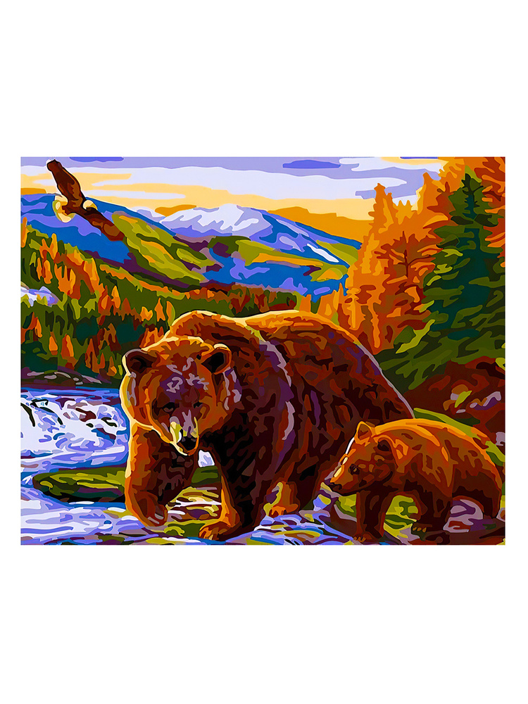 Алмазная мозаика PaintFactory "Медвежья семья" 40х50, на подрамнике.  #1