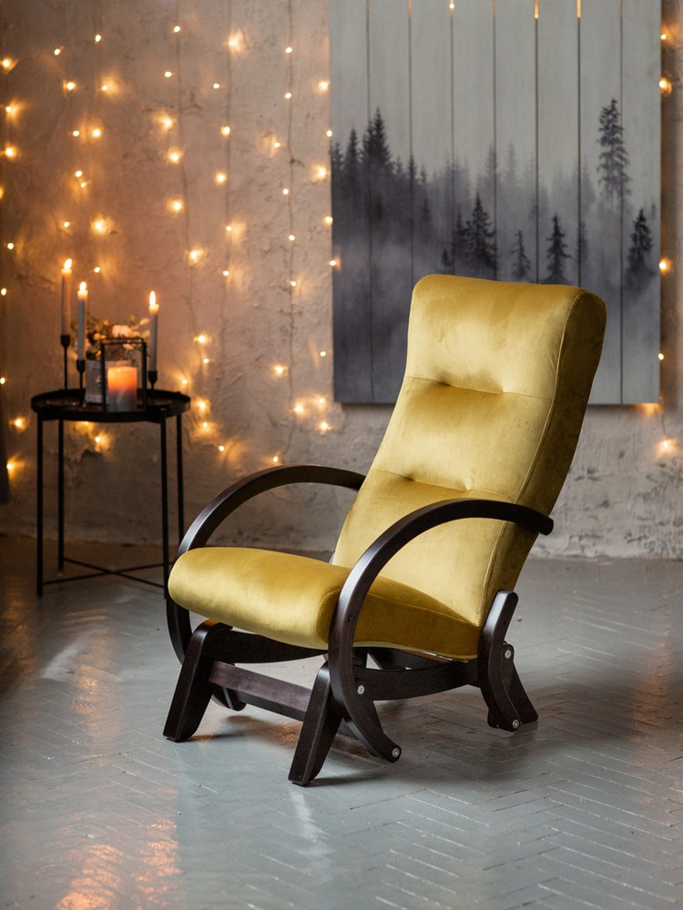 Кресло-качалка маятник Мебелик Мэтисон ткань охра, каркас венге структура. Товар уцененный  #1