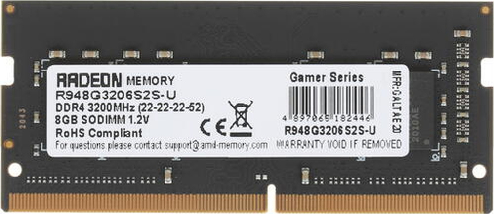 AMD Оперативная память Radeon R9 DDR4 3200 МГц 1x8 ГБ (R948G3206S2S-U) #1